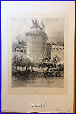 Vannes, tour du connétable, lithographie originale 1845