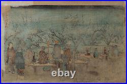 Véritable estampe japonaise originale de Hiroshige Hanami picnic à Ueno