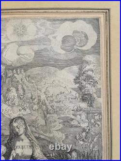 Vierge à l'enfant dans un paysage, gravure d'après Sadeler et Dürer, XVIIe