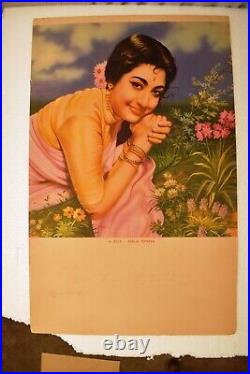 Vintage Mala Sinha Bollywood Actrice Lithographie Imprimé Indien Film Collect