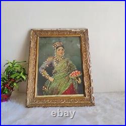 Vintage Raja Ravi Varma Presse Décoré Imprimé'Gulbankavli' Avec Original Cadre