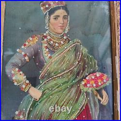 Vintage Raja Ravi Varma Presse Décoré Imprimé'Gulbankavli' Avec Original Cadre