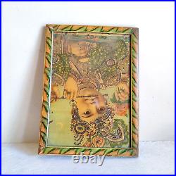 Vintage Shree Bal Krishna Lithography Cadre en Bois Décoratif Mural Hélices RR48