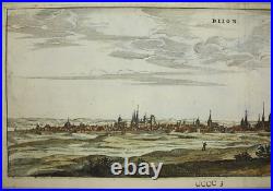 Vue de Dijon fortifié au XVIIe siècle ou avant gravure originale 29 cm
