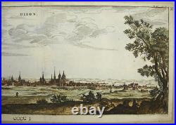 Vue de Dijon fortifié au XVIIe siècle ou avant gravure originale 29 cm