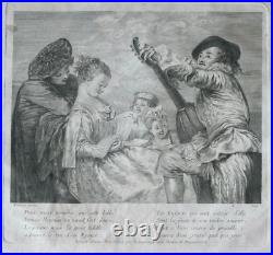 Watteau Pour nous prouver que cette belle. Gravure de Surugue, époque 18ème