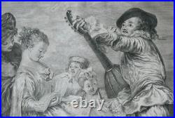 Watteau Pour nous prouver que cette belle. Gravure de Surugue, époque 18ème Watteau Pour nous prouver que cette belle. Gravure de Surugue, époque 18ème