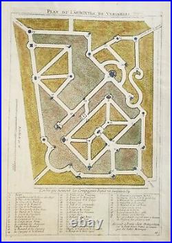 XVIII ème Superbe Plan Labyrinthe Château de Versailles par Demortain 1714