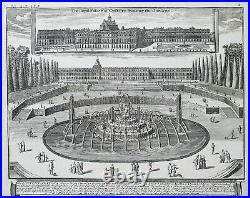 XVIII ème Superbe Vue Fontaine Latona & Château de Versailles par Bontes 1739