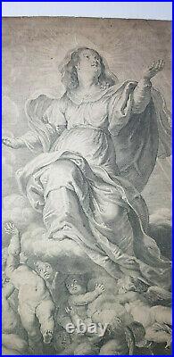 XVIIIe Ancienne Gravure Rubens Bolswert Assomption de la Vierge M Van den Enden