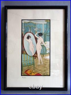 Xavier Sager (1870-1930) lithographie originale Art déco Coquetterie