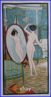 Xavier Sager (1870-1930) lithographie originale Art déco Coquetterie