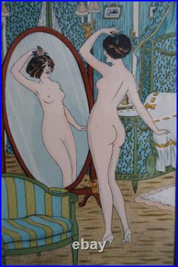 Xavier Sager (1870-1930) lithographie originale Art déco Coquetterie