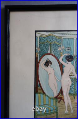 Xavier Sager (1870-1930) lithographie originale Art déco Coquetterie