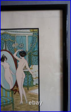 Xavier Sager (1870-1930) lithographie originale Art déco Coquetterie