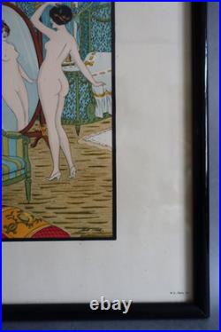 Xavier Sager (1870-1930) lithographie originale Art déco Coquetterie