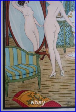 Xavier Sager (1870-1930) lithographie originale Art déco Coquetterie