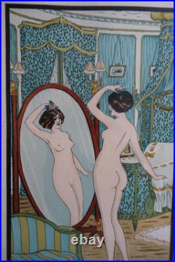 Xavier Sager (1870-1930) lithographie originale Art déco Coquetterie