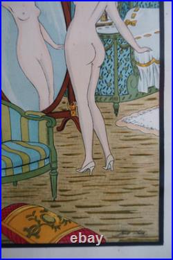 Xavier Sager (1870-1930) lithographie originale Art déco Coquetterie