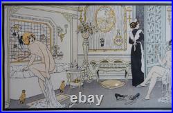 Xavier Sager (1870-1930) lithographie originale Art déco Préparatifs de bain