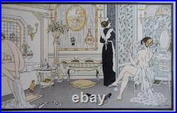 Xavier Sager (1870-1930) lithographie originale Art déco Préparatifs de bain