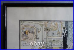 Xavier Sager (1870-1930) lithographie originale Art déco Préparatifs de bain